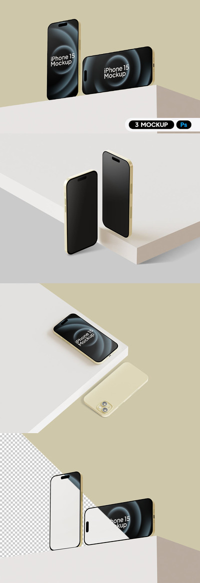 极简黄色 iPhone 15 样机 (PSD)