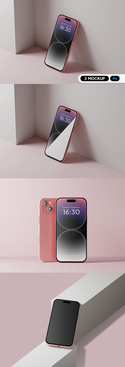 浅粉色 iPhone 15 样机 (PSD)