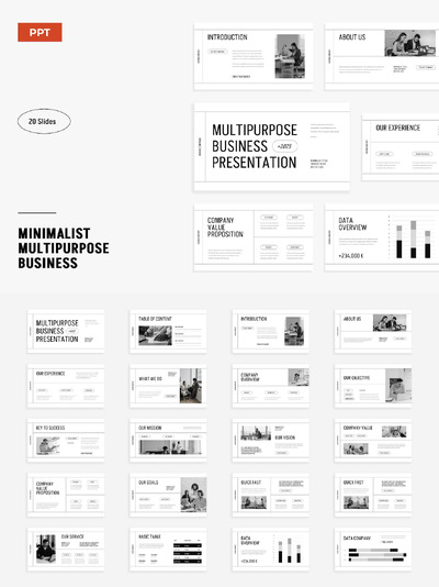 白色 简约 黑色 多功能商务PPT模版 (PPTX,PPT)