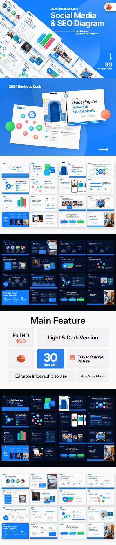 社交媒体和 SEO 图PPT模版 (PPTX)