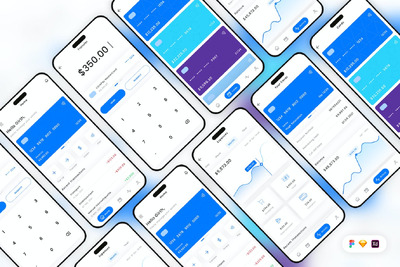 个人银行移动应用 App UI Kit (SKETCH,FIG,XD)