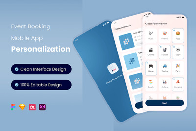 个性化 - 活动预订移动应用 App UI Kit (FIG,SKETCH,XD)