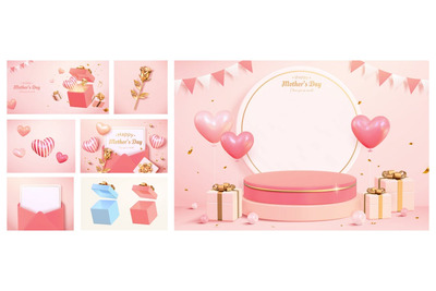 3D 粉色母亲节模板和元素 (AI,EPS,JPG)