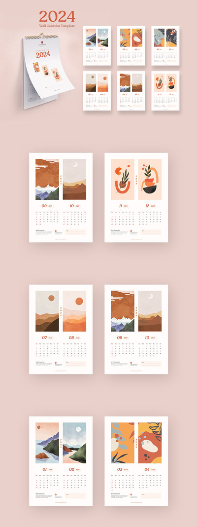 多用途可定制简约日历 2024 年 (PSD,JPG)