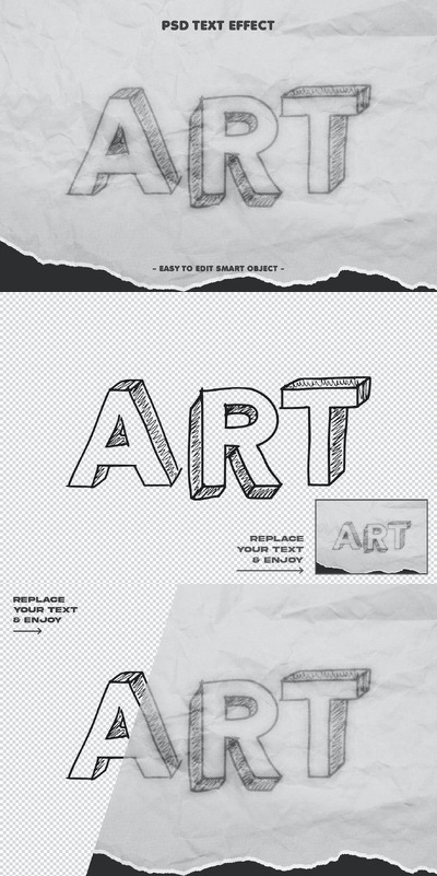 铅笔艺术纹理剪纸文字效果 (PSD)