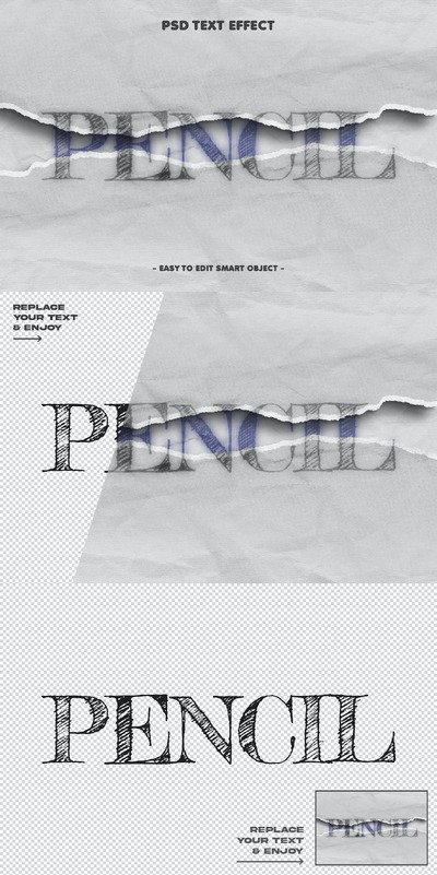 铅笔艺术纹理剪纸文字效果 (PSD)