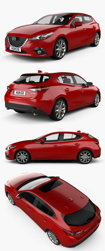 2016 Mazda 3掀背车 汽车3D模型（OBJ,FBX,MAX）