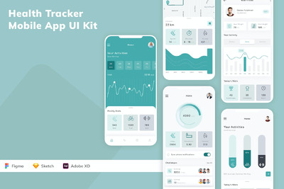 健康追踪器移动应用APP UI KIT (SKETCH,FIG,XD)
