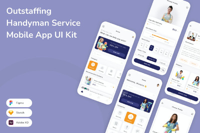 外包和勤杂工服务移动应用APP UI KIT (SKETCH,FIG,XD)