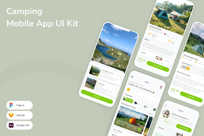 露营移动应用APP UI KIT (SKETCH,FIG,XD)