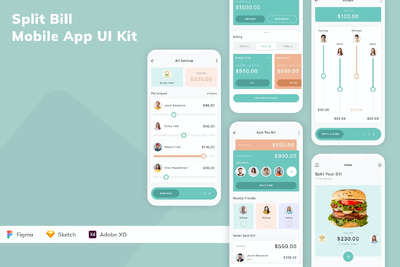 拆分账单移动应用 APP UI KIT (SKETCH,FIG,XD)