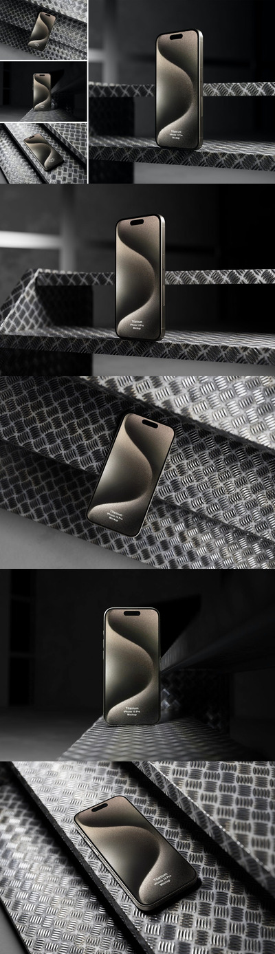 iPhone 15 Pro 钛金属手机样机模型 (PSD)