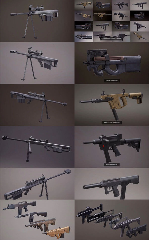 常见游戏道具枪支3D模型免费下载（FBX,OBJ,MAX）