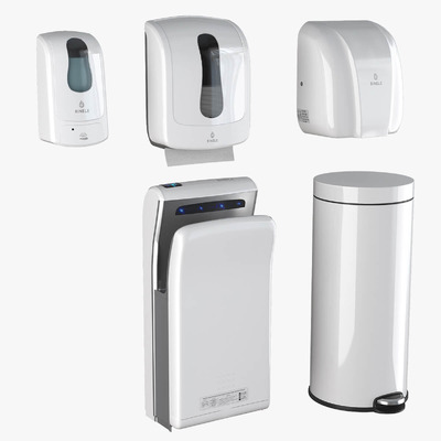 Binele洗手液分配器 纸巾盒 干手机和垃圾桶等洗手间用品组合3D模型（OBJ,FBX,MAX）