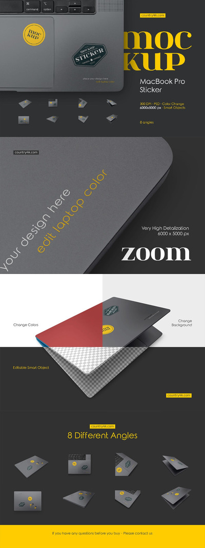 MacBook Pro 贴纸样机套装 (PSD)