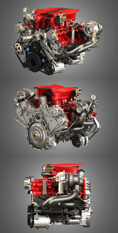488 GTB V8双涡轮发动机3D模型免费下载（OBJ,FBX,MAX）