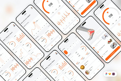 健康助手移动应用App UI Kit (SKETCH,FIG,XD)