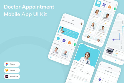 医生预约移动应用App UI Kit (SKETCH,FIG,XD)