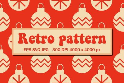 红色复古图案与圣诞树玩具 (EPS,JPG,SVG)