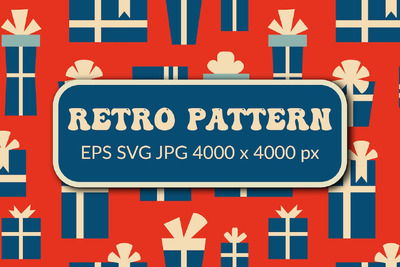 红色复古圣诞图案与礼品盒 (EPS,JPG,SVG)