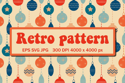 复古圣诞图案与树玩具 (EPS,JPG,SVG)