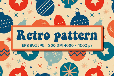 复古图案与圣诞树玩具 (EPS,JPG,SVG)