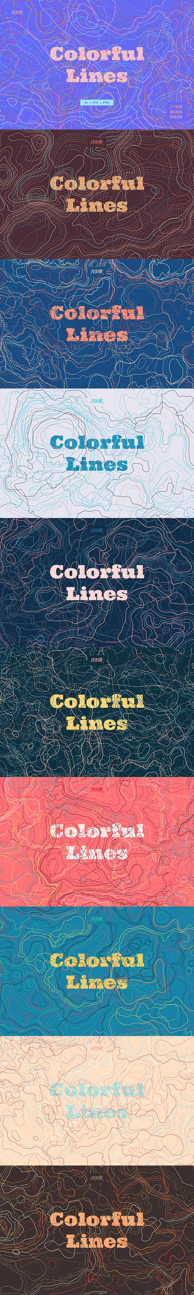 多个实验地形随机彩色线条抽象背景下载（AI,EPS,PNG）