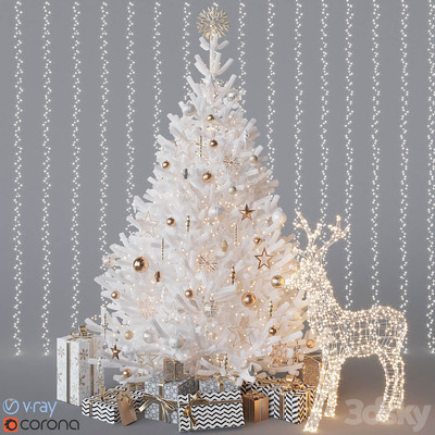 带装饰的白色圣诞树3D模型（MAX）