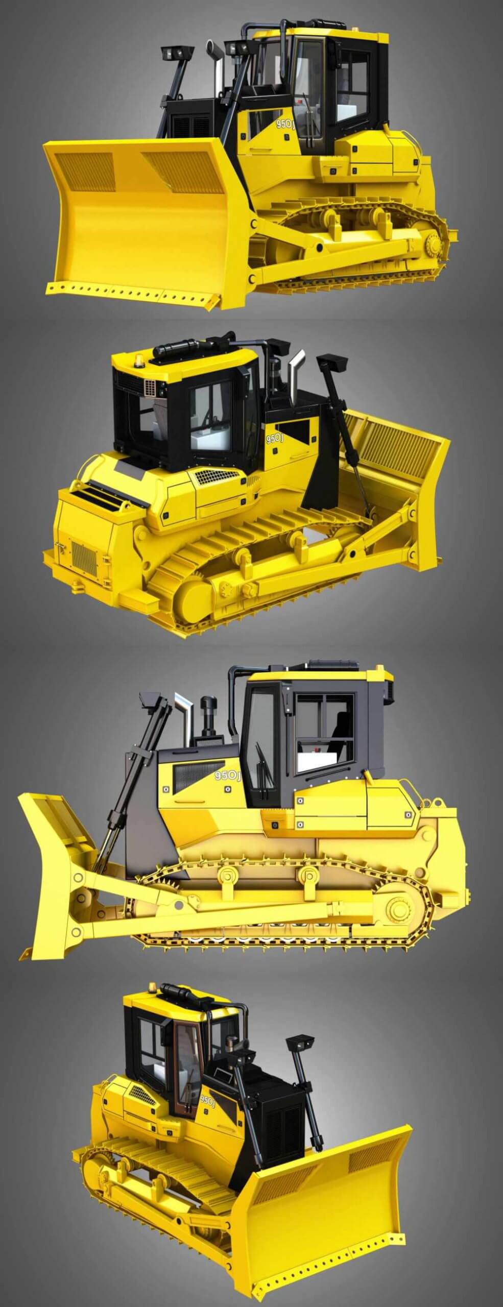 JD – 950J垃圾处理机 履带式推土机3D模型（OBJ,FBX,MAX）