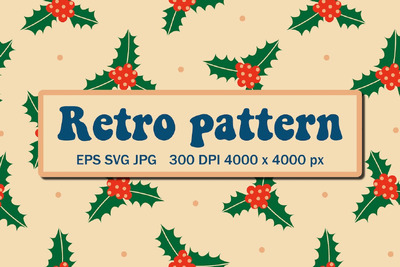 米色复古圣诞图案与冬青 (EPS,JPG,SVG)