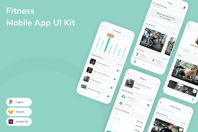 健身移动应用App UI Kit (SKETCH,FIG,XD)