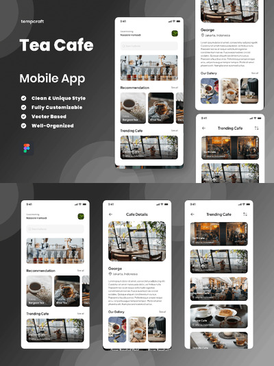 茶咖啡厅移动应用App UI Kit (FIG)