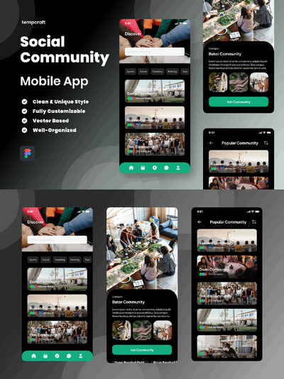 社交社区移动应用App UI Kit (FIG)
