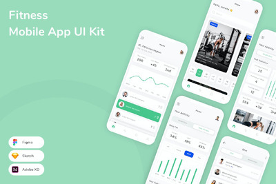 健身移动应用App UI Kit (SKETCH,FIG,XD)