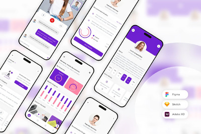 语言学习和课程移动应用App UI Kit (SKETCH,FIG,XD)