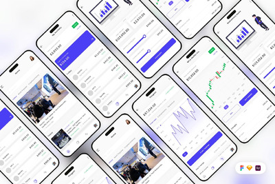 交易和金融新闻移动应用App UI Kit (SKETCH,FIG,XD)
