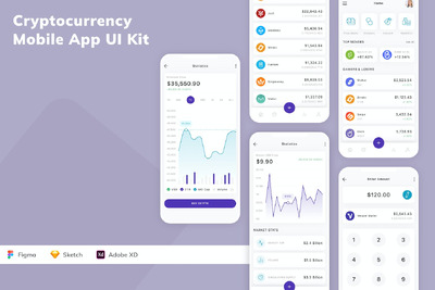 加密货币移动应用App UI Kit (SKETCH,FIG,XD)