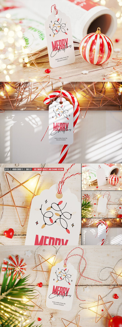 圣诞礼物标签样机（PSD）