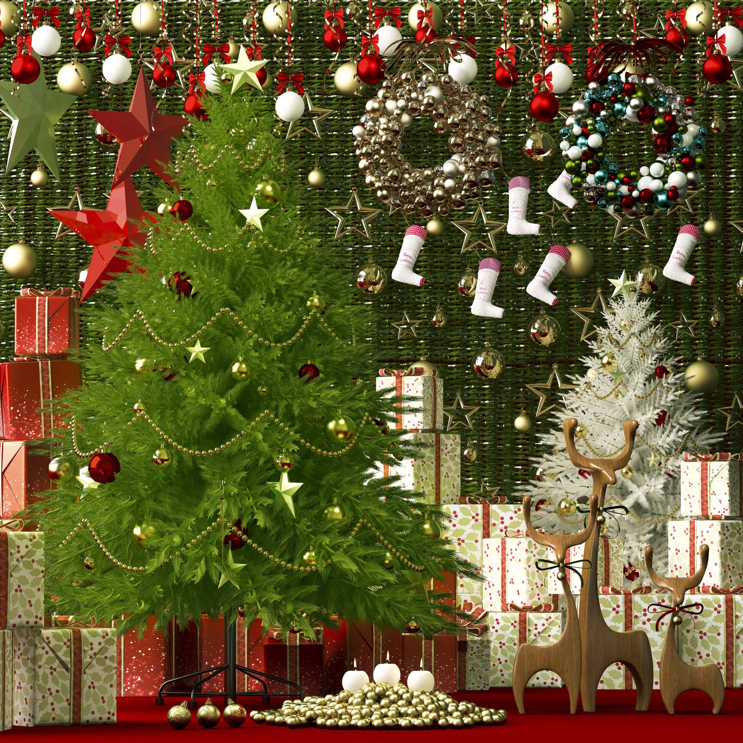 圣诞树 花环等圣诞节装饰组合3D模型（FBX,MAX）