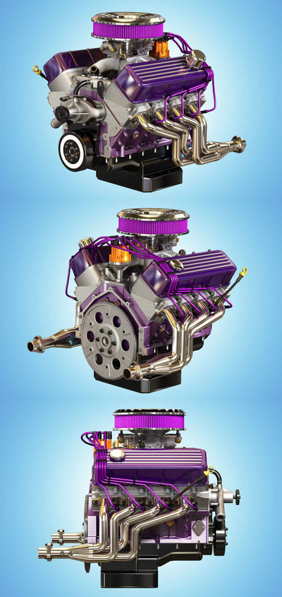 V8 Muscle引擎 发动机low poly 3D模型（OBJ,FBX,MAX）