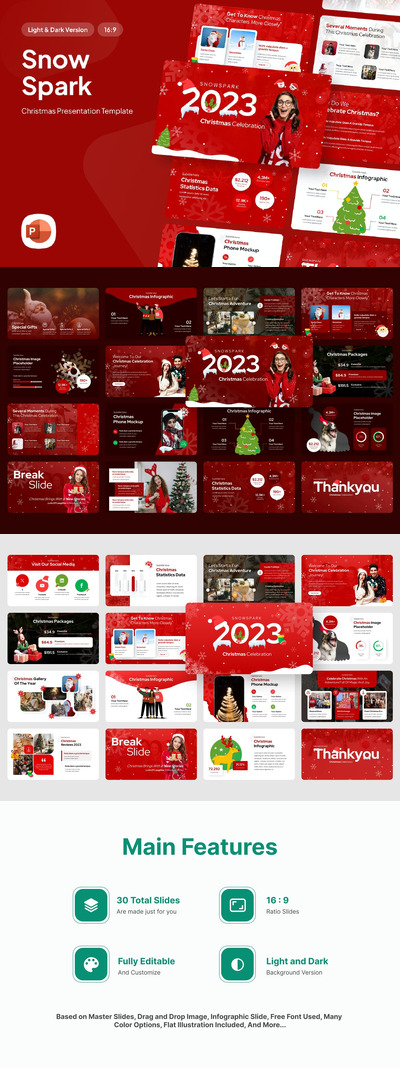 雪花圣诞节PPT模版 (PPTX)