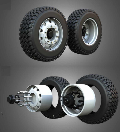 TWT1双卡车车轮和轮胎3D模型（OBJ,FBX,MAX）