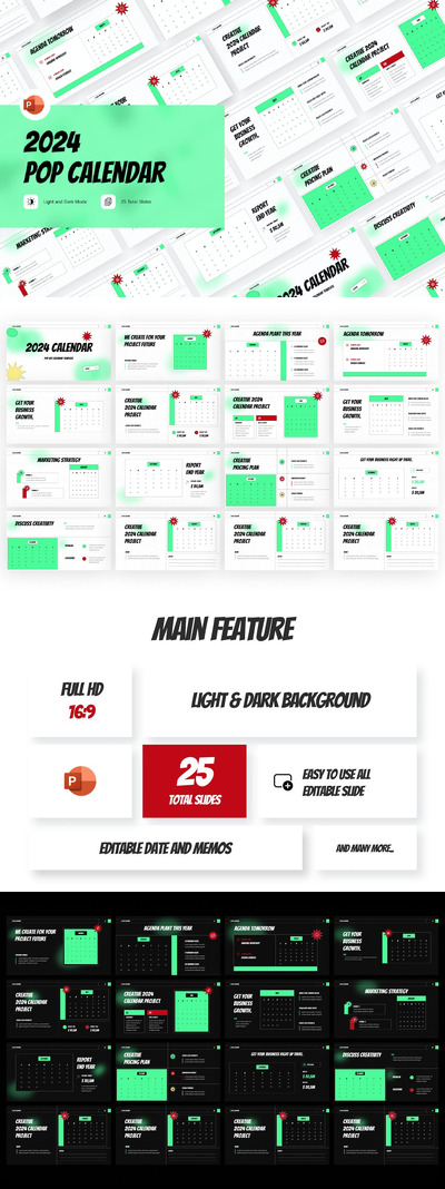 2024 年波普艺术日历 PPT模版 (PPTX)
