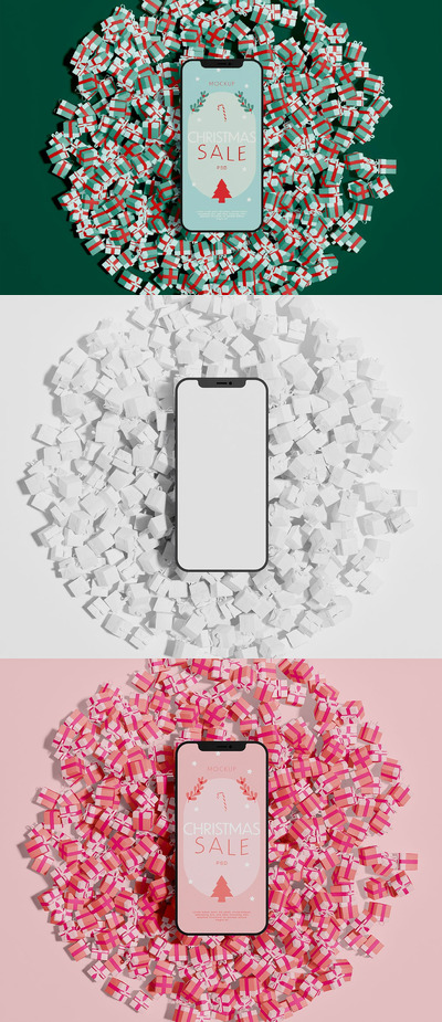 礼品盒样机上的智能手机 (PSD)