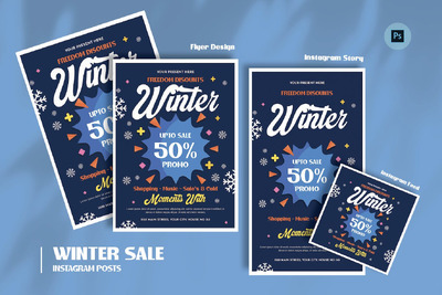 标签冬季销售日传单模板海报模版 (PSD)