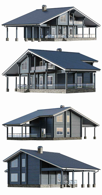 带车库和大露台的木板房屋 住宅 建筑3D模型（FBX,MAX）
