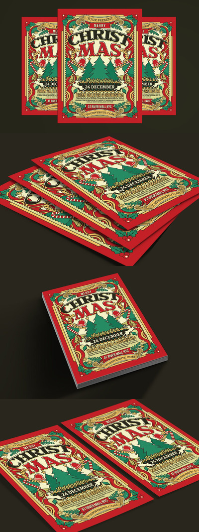 圣诞节庆祝传单海报模版 (PSD)