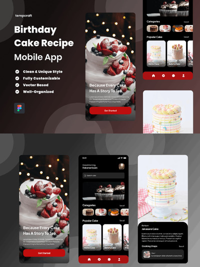 生日蛋糕食谱移动应用APP UI KIT (FIG)