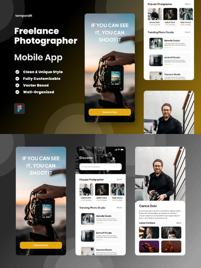 自由摄影师移动应用APP UI KIT (FIG)