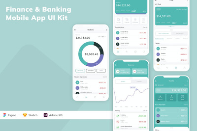 金融与银行移动应用APP UI KIT (SKETCH,FIG,XD)